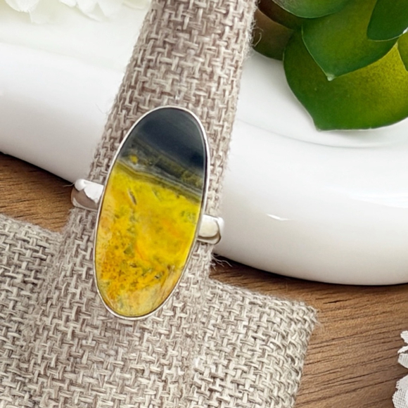 Sterling Silver 925 Bumble Bee Bumblebee Jasper Ring Size 8 Southwest New - Picture 5 of 12